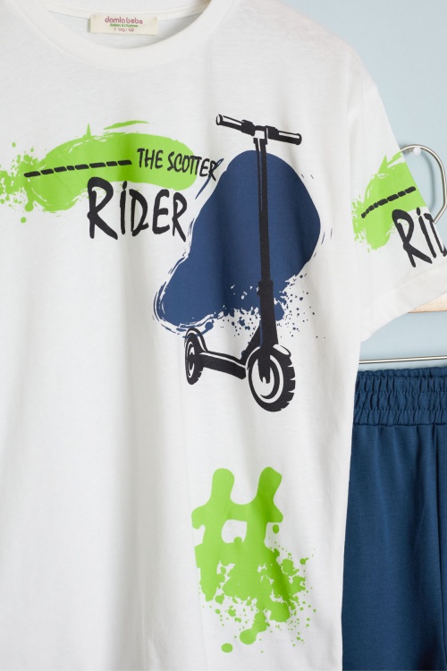 Erkek Çocuk Beyaz Rider Baskılı Tişörtlü Şortlu Takım 18597