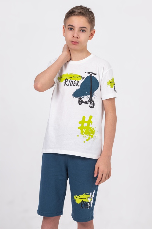 Erkek Çocuk Beyaz Rider Baskılı Tişörtlü Şortlu Takım 18597
