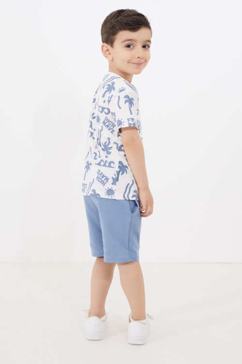 Erkek Çocuk Ekru Yaz Temalı Şortlu Tişörtlü Takım 18725