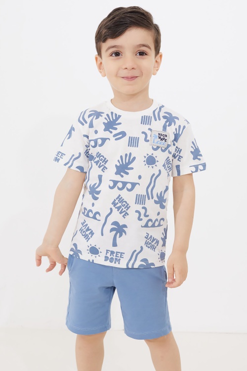 Erkek Çocuk Ekru Yaz Temalı Şortlu Tişörtlü Takım 18725