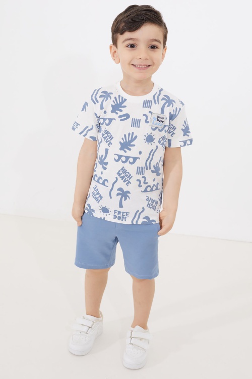 Erkek Çocuk Ekru Yaz Temalı Şortlu Tişörtlü Takım 18725