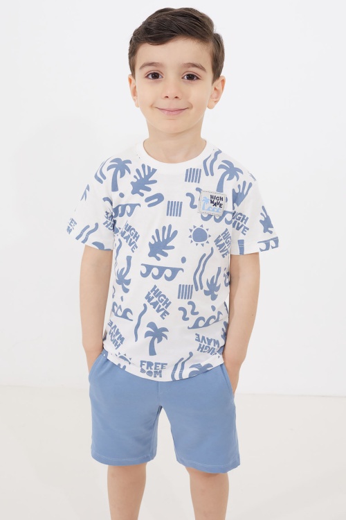 Erkek Çocuk Ekru Yaz Temalı Şortlu Tişörtlü Takım 18725