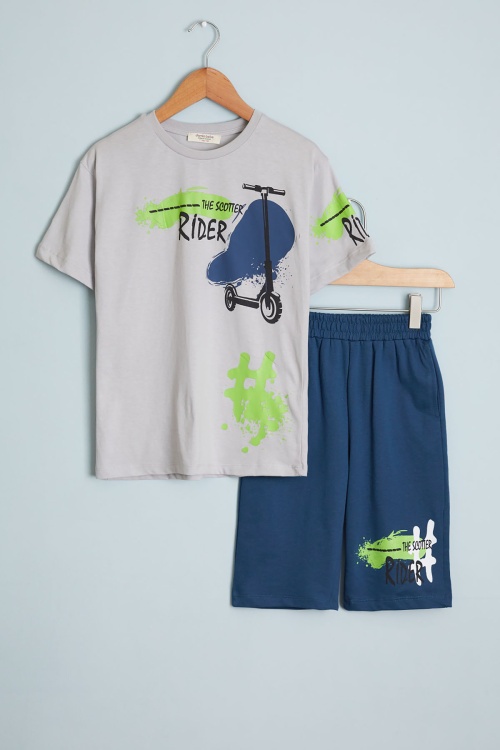 Erkek Çocuk Gri Rider Baskılı Tişörtlü Şortlu Takım 18594