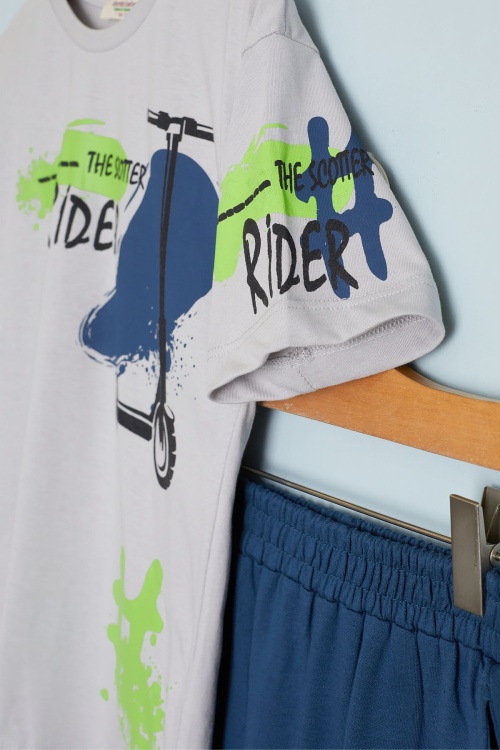 Erkek Çocuk Gri Rider Baskılı Tişörtlü Şortlu Takım 18594