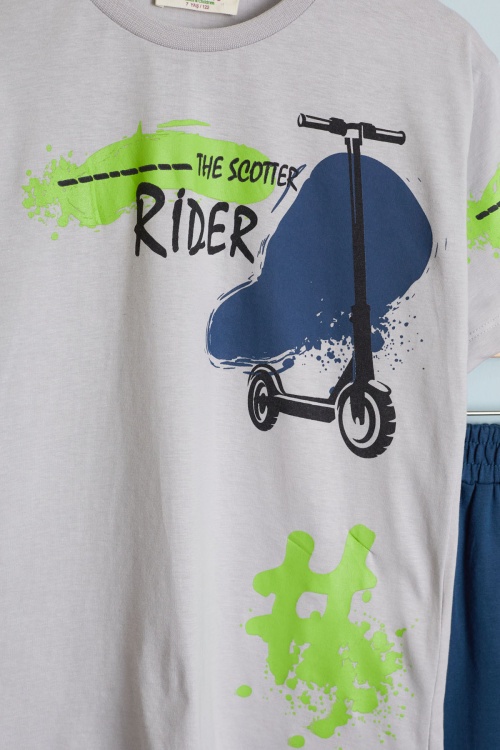 Erkek Çocuk Gri Rider Baskılı Tişörtlü Şortlu Takım 18594