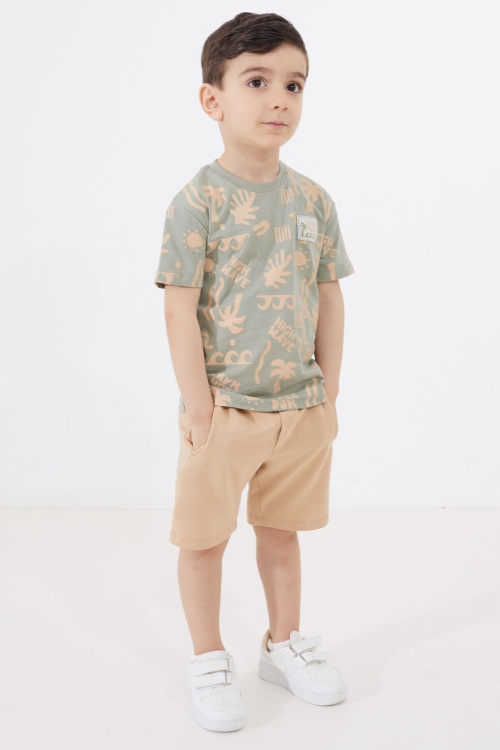 Erkek Çocuk Haki Yaz Temalı Şortlu Tişörtlü Takım 18726