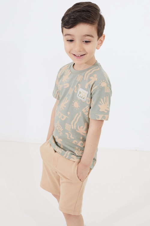 Erkek Çocuk Haki Yaz Temalı Şortlu Tişörtlü Takım 18726
