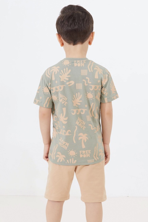Erkek Çocuk Haki Yaz Temalı Şortlu Tişörtlü Takım 18726