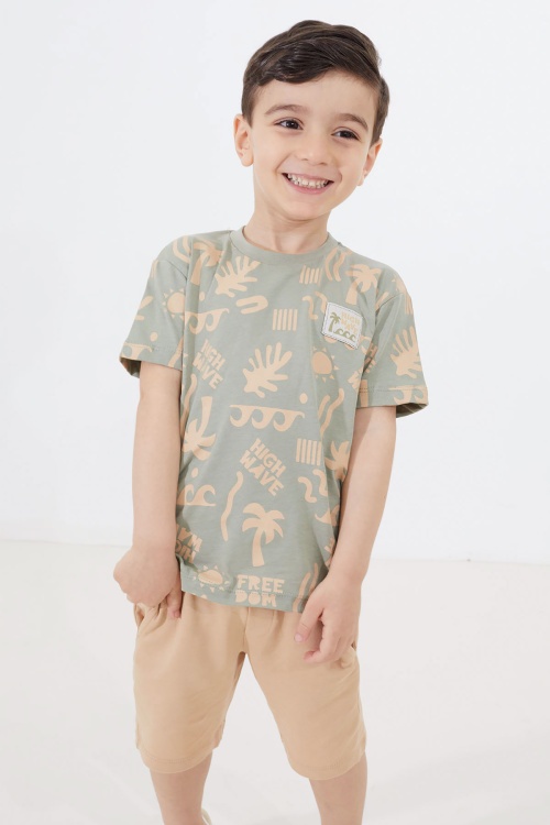 Erkek Çocuk Haki Yaz Temalı Şortlu Tişörtlü Takım 18726