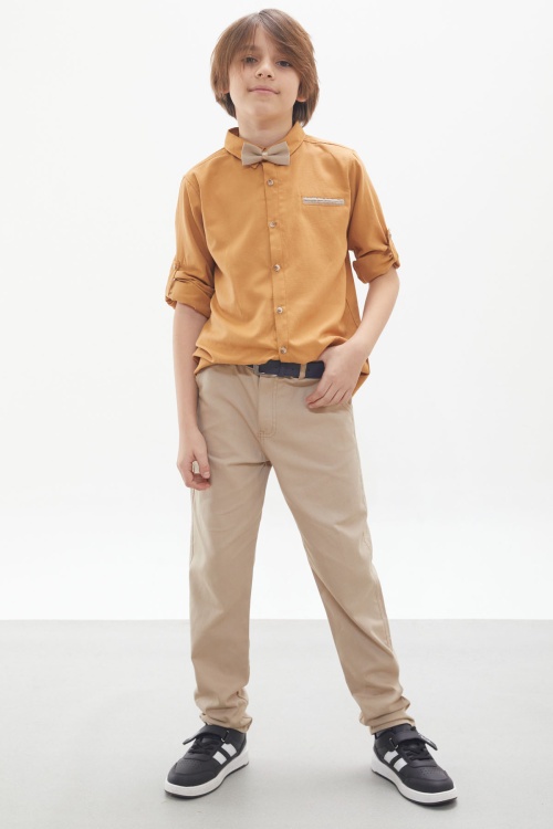 Erkek Çocuk Hardal Gömlekli Papyonlu Takım Elbise 18132