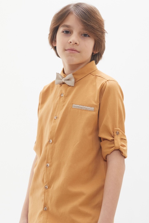 Erkek Çocuk Hardal Gömlekli Papyonlu Takım Elbise 18132