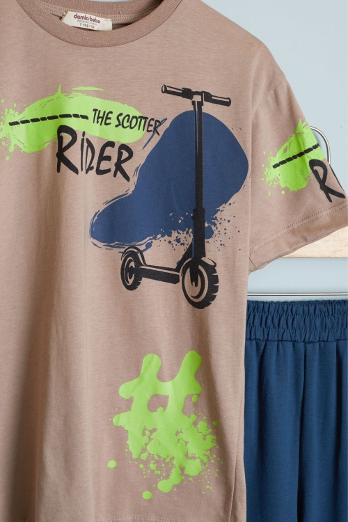 Erkek Çocuk Kahve Rider Baskılı Tişörtlü Şortlu Takım 18595