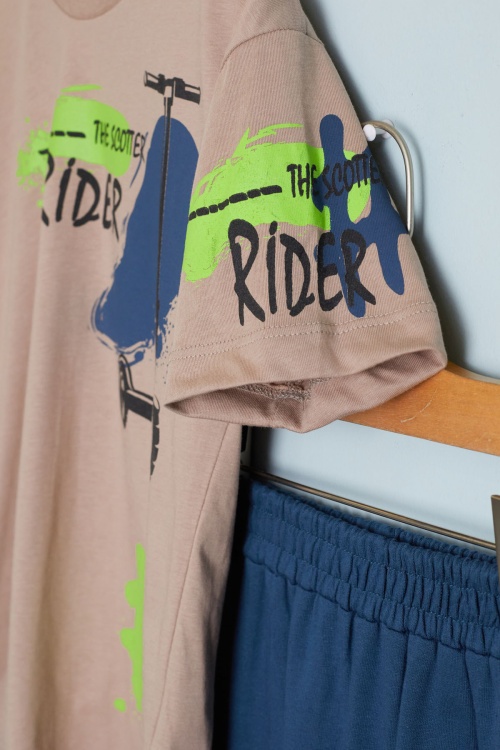 Erkek Çocuk Kahve Rider Baskılı Tişörtlü Şortlu Takım 18595