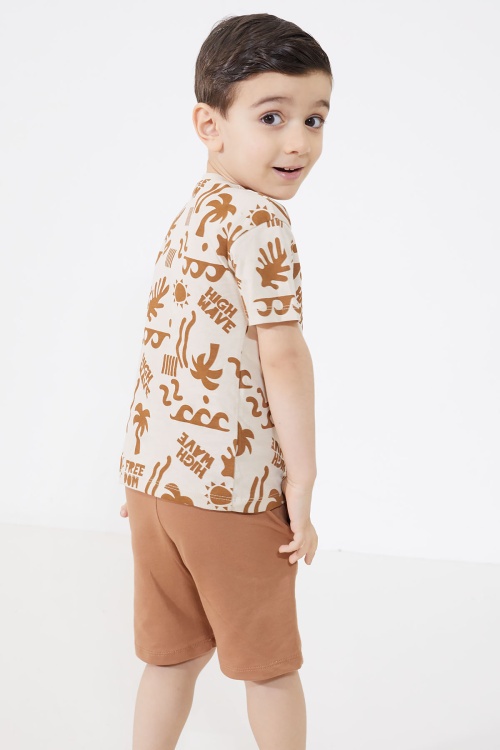 Erkek Çocuk Kahverengi Yaz Temalı Şortlu Tişörtlü Takım 18728