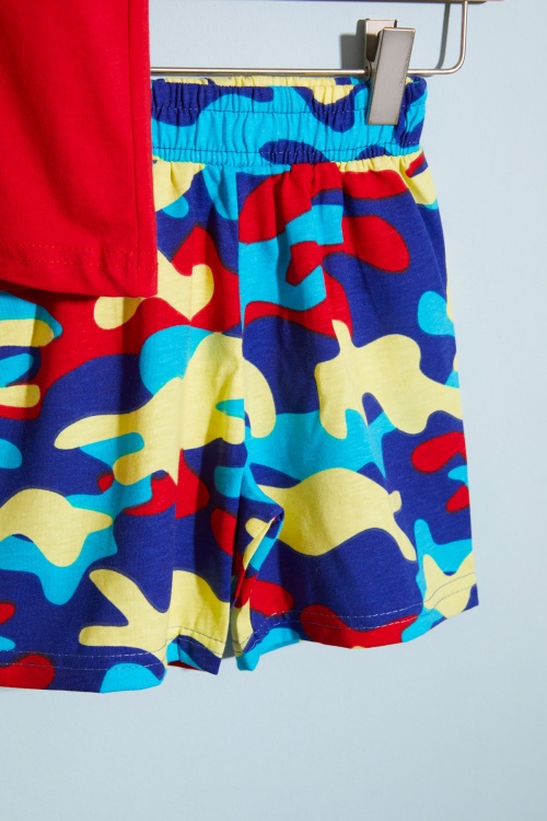 Erkek Çocuk Kırmızı Baskılı Kamuflaj Desenli Şortlu Takım 18667