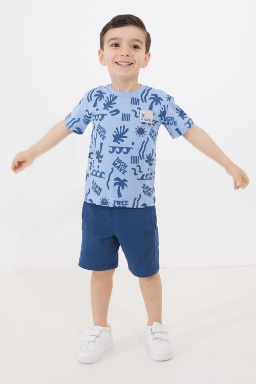 Erkek Çocuk Mavi Yaz Temalı Şortlu Tişörtlü Takım 18727