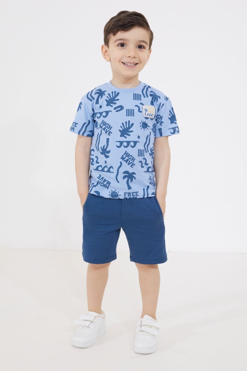 Erkek Çocuk Mavi Yaz Temalı Şortlu Tişörtlü Takım 18727