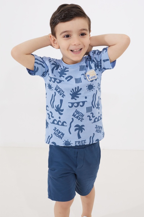 Erkek Çocuk Mavi Yaz Temalı Şortlu Tişörtlü Takım 18727