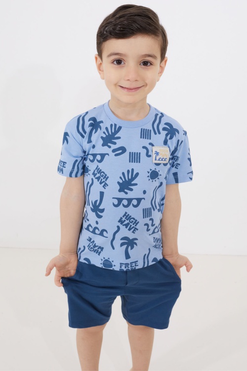 Erkek Çocuk Mavi Yaz Temalı Şortlu Tişörtlü Takım 18727