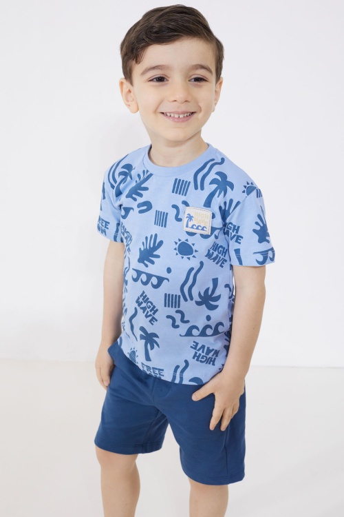 Erkek Çocuk Mavi Yaz Temalı Şortlu Tişörtlü Takım 18727