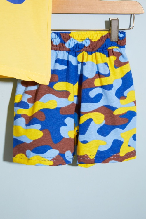 Erkek Çocuk Sarı Baskılı Kamuflaj Desenli Şortlu Takım 18666