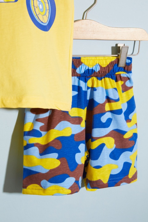 Erkek Çocuk Sarı Baskılı Kamuflaj Desenli Şortlu Takım 18666