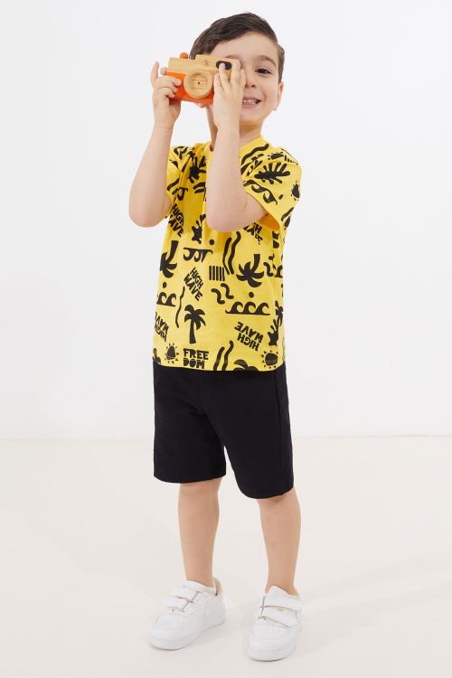 Erkek Çocuk Sarı Yaz Temalı Şortlu Tişörtlü Takım 18729