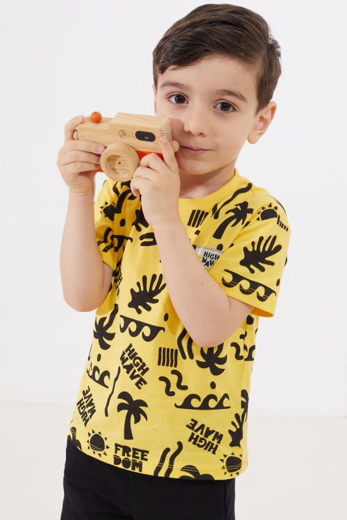 Erkek Çocuk Sarı Yaz Temalı Şortlu Tişörtlü Takım 18729