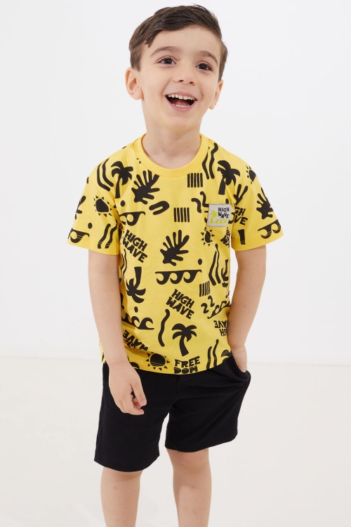 Erkek Çocuk Sarı Yaz Temalı Şortlu Tişörtlü Takım 18729