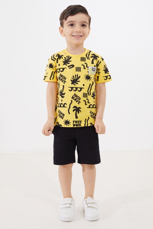 Erkek Çocuk Sarı Yaz Temalı Şortlu Tişörtlü Takım 18729