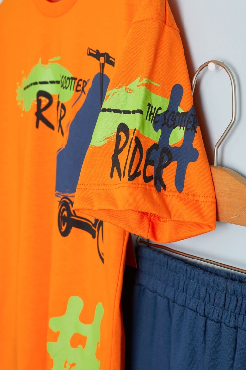 Erkek Çocuk Turuncu Rider Baskılı Tişörtlü Şortlu Takım 18596