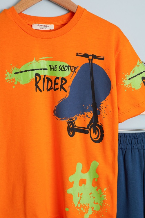 Erkek Çocuk Turuncu Rider Baskılı Tişörtlü Şortlu Takım 18596