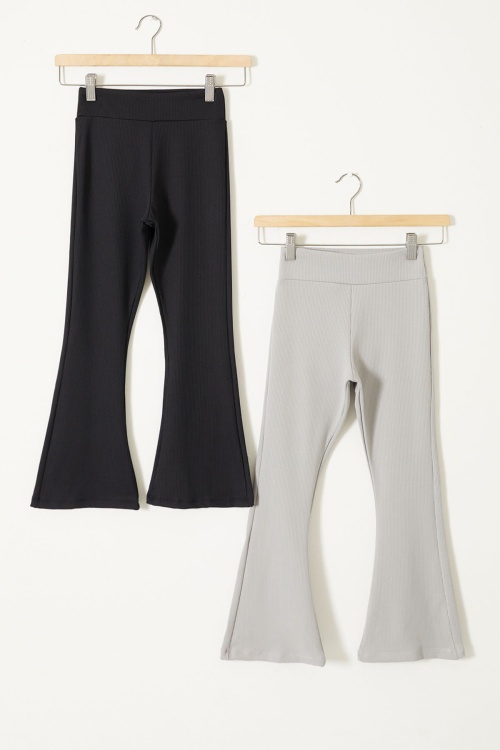 Fitilli İspanyol Paça 2li Kız Çocuk Tayt Siyah-Gri 18124