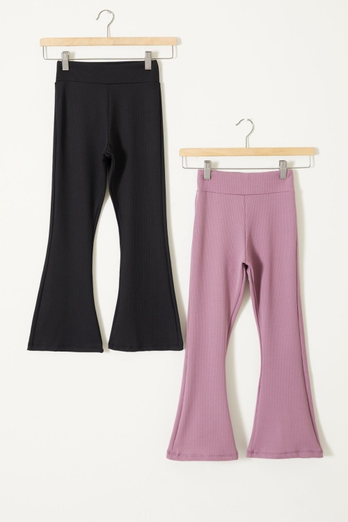 Fitilli İspanyol Paça 2li Kız Çocuk Tayt Siyah-Gül Kurusu 18126