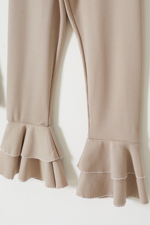 Fitilli İspanyol Paça Kız Çocuk Volanlı 2li Tayt Siyah-Bej 18196