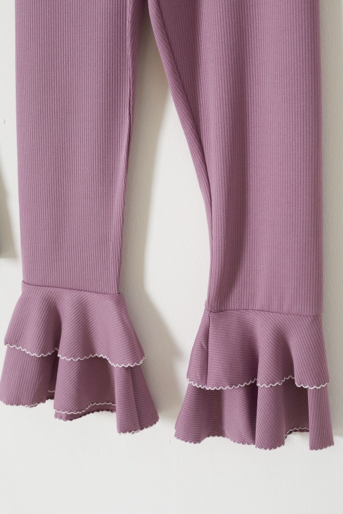 Fitilli İspanyol Paça Kız Çocuk Volanlı 2li Tayt Siyah-Gül Kurusu 18199