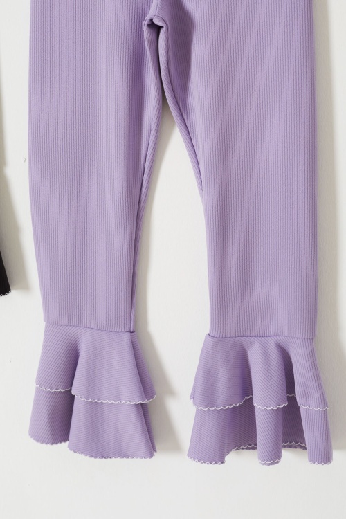 Fitilli İspanyol Paça Kız Çocuk Volanlı 2li Tayt Siyah-Lila 18197