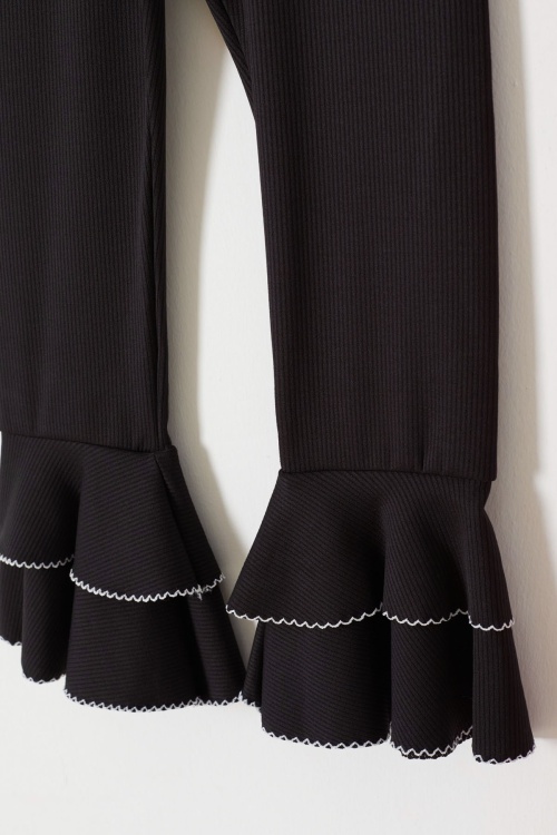 Fitilli İspanyol Paça Kız Çocuk Volanlı 2li Tayt Siyah-Pembe 18195