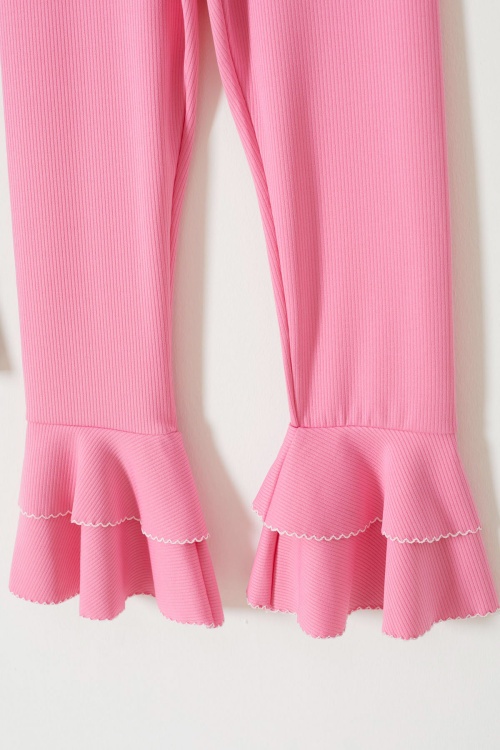 Fitilli İspanyol Paça Kız Çocuk Volanlı 2li Tayt Siyah-Pembe 18195