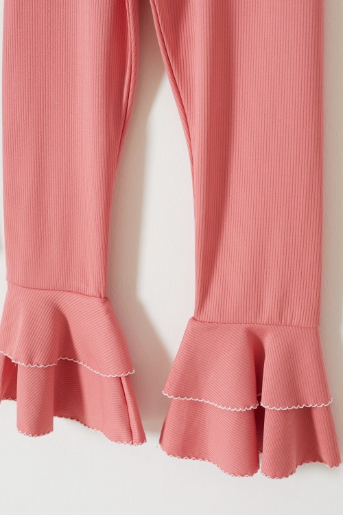 Fitilli İspanyol Paça Kız Çocuk Volanlı 2li Tayt Siyah-Somon 18198