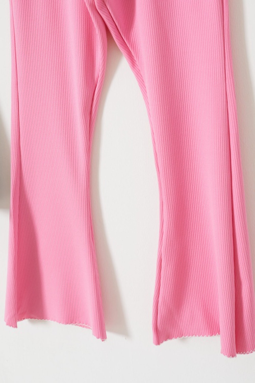 Fitilli Kalp Nakışlı İspanyol Paça Kız Çocuk 2li Tayt Siyah-Pembe 18213