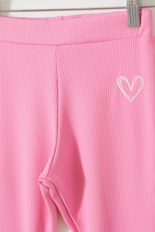 Fitilli Kalp Nakışlı İspanyol Paça Kız Çocuk 2li Tayt Siyah-Pembe 18213