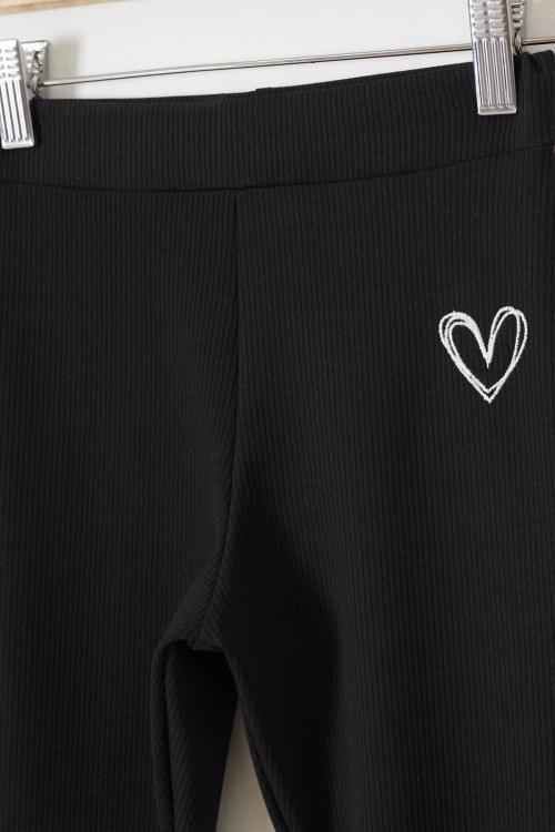 Fitilli Kalp Nakışlı İspanyol Paça Kız Çocuk 2li Tayt Siyah-Somon 18214