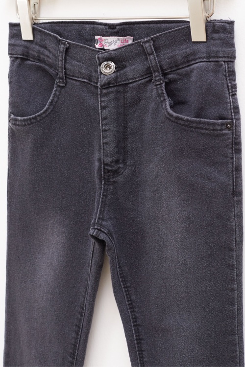 Füme Dar Paça Ayarlanabilir Bel Kız Çocuk Jean Pantolon 17749