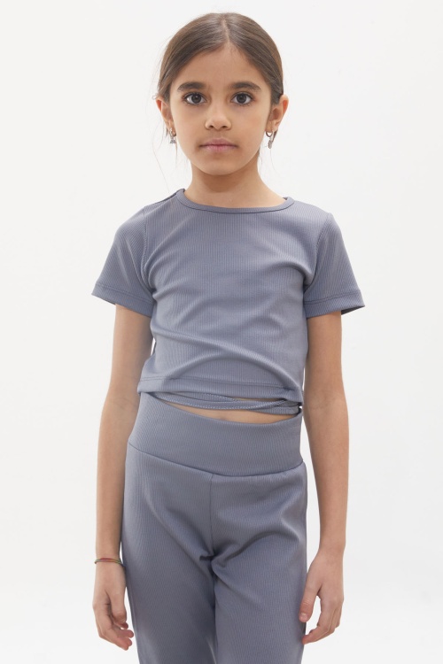 Füme İspanyol Paça Taytlı Bel Bağlamalı Croplu Kız Takım 18109