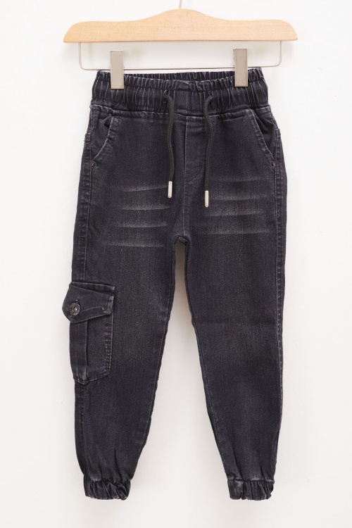 Füme Kargo Cepli Beli Lastikli Erkek Çocuk Jean Pantolon 1-4 Yaş 17753