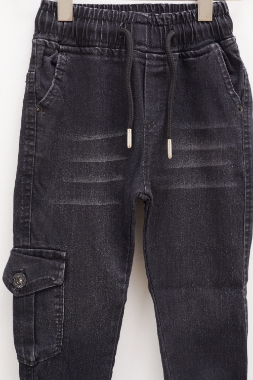 Füme Kargo Cepli Beli Lastikli Erkek Çocuk Jean Pantolon 1-4 Yaş 17753