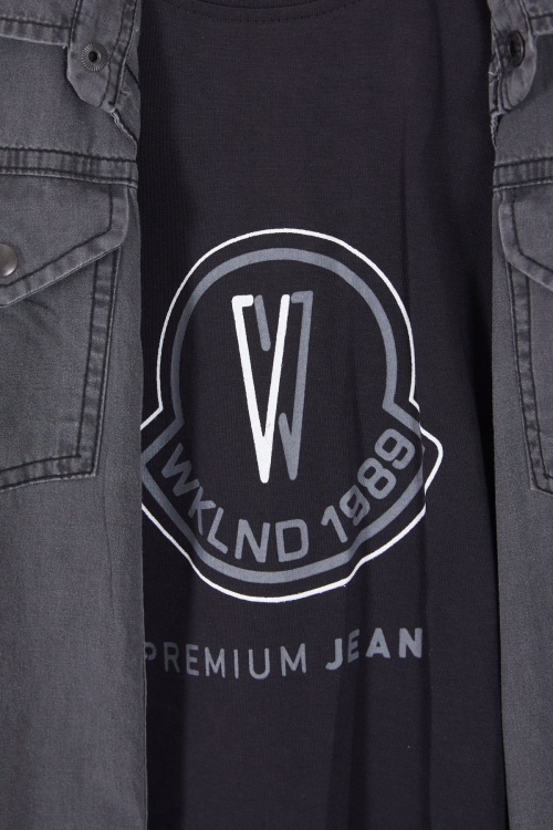 Füme Logolu Tişörtlü Jean Gömlekli Erkek Çocuk 2li Takım 18246