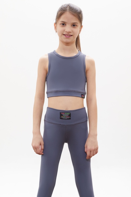Füme Yüksek Bel Kız Çocuk Spor Tayt Crop Takım 18256
