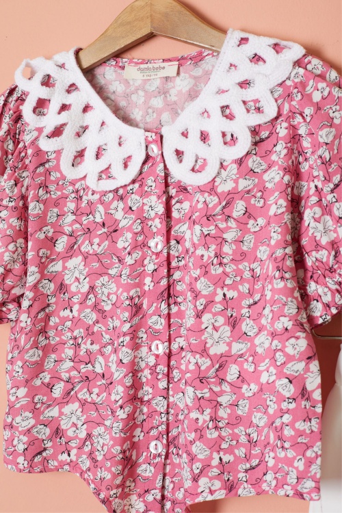 Fuşya Çiçek Desenli Fularlı Bluzlu Kız Çocuk İspanyol Pantolonlu Takım 18461